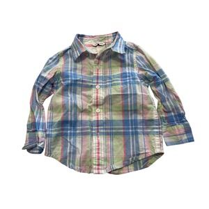 Janie and Jack Boys Plaid Button Down Shirt Pastel Pink Blue Green 12-18 Months